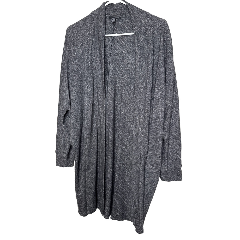 Eileen Fisher Organic Cotton Wool Size XL Cardigan Sweater Gray Black Open Front